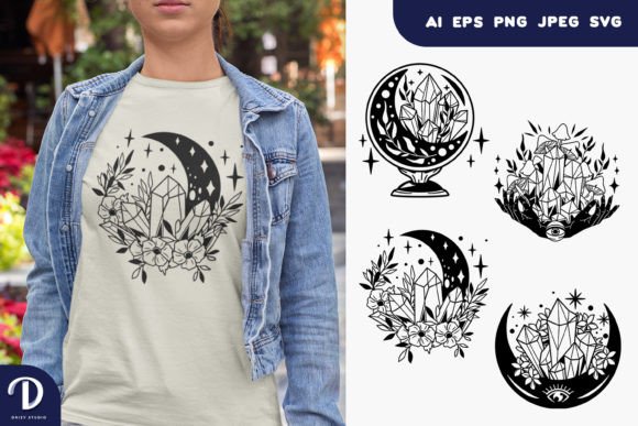 Crescent Moon with Crystals SVG Bundle Review